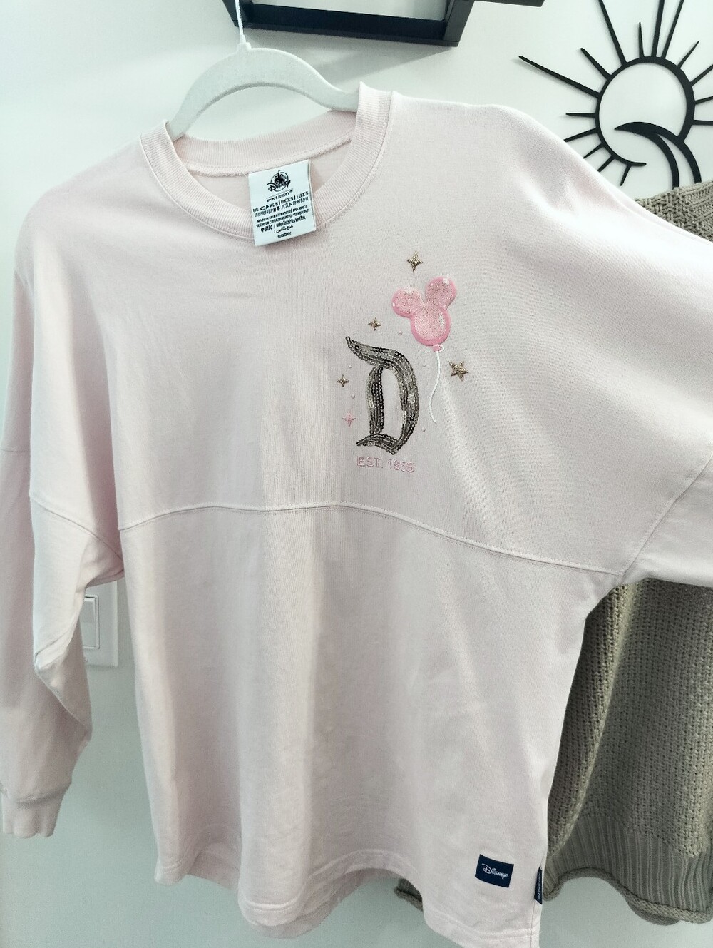 Disney Resort Women's XS Pink Mickey Mouse Balloon Spirit Jersey Gold Sequin